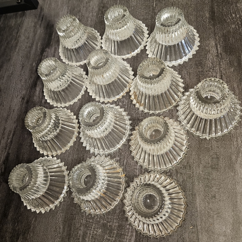 Set of 13 Clear Ribbed Glass Reversible Taper & Tealight Candle Holders - Picture 2 of 5
